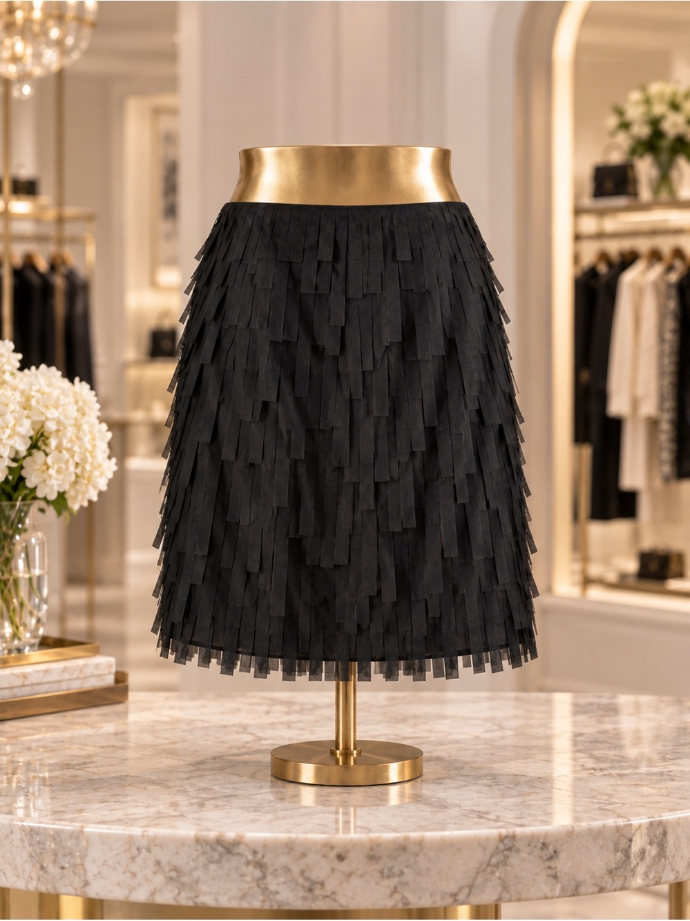Ann Taylor Black Fringe A-Line Skirt with Tiered Texture